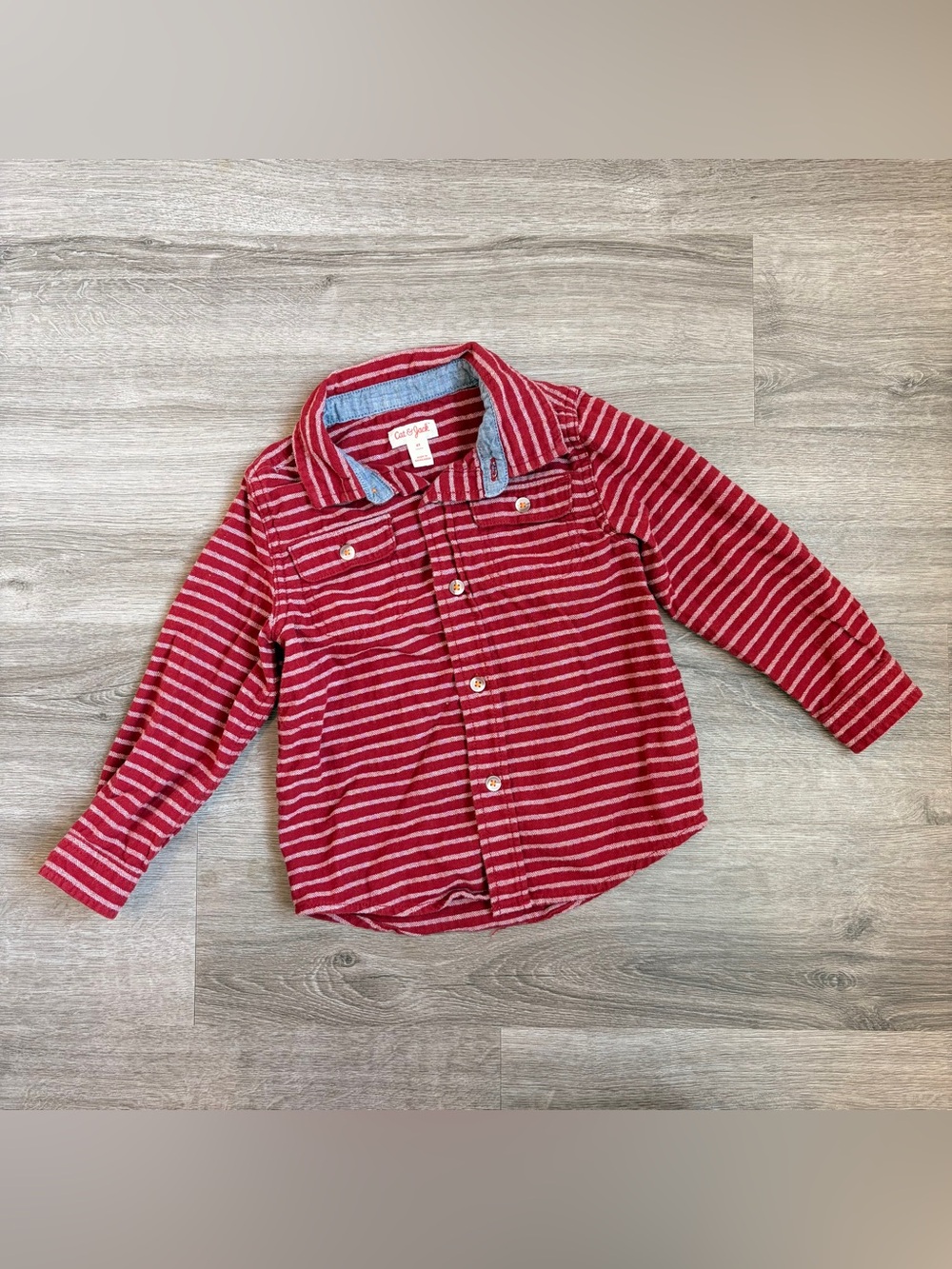 Cat & Jack toddler boys red striped long sleeve button down shirt